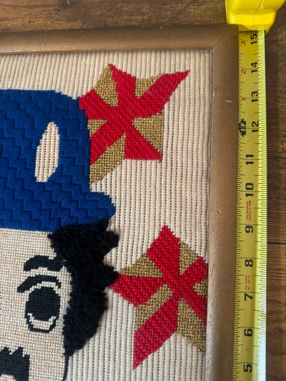Vintage Charlie Chaplin Needlepoint Framed Art Textured Yarn Gold‎ Red Blue